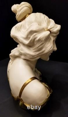 Antique Art Deco Nouveau Bust of a Woman Gilt White Porcelain Germany