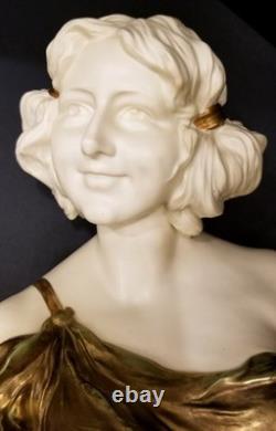 Antique Art Deco Nouveau Bust of a Woman Gilt White Porcelain Germany