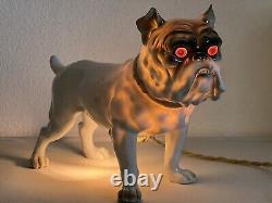 Antique Art Deco Nouveau Pug Bulldog Ernst Bohne Dresden Porcelain Boudoir Lamp