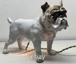 Antique Art Deco Nouveau Pug Bulldog Ernst Bohne Dresden Porcelain Boudoir Lamp