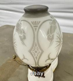 Antique Art Deco PORCELAIN BATHROOM LIGHT FIXTURE, SCONCE with Unique Glass Shade