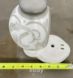 Antique Art Deco PORCELAIN BATHROOM LIGHT FIXTURE, SCONCE with Unique Glass Shade