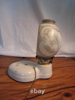 Antique Art Deco PORCELAIN BATHROOM LIGHT FIXTURE, SCONCE with Unique Glass Shade