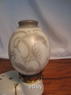 Antique Art Deco PORCELAIN BATHROOM LIGHT FIXTURE, SCONCE with Unique Glass Shade