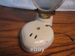 Antique Art Deco PORCELAIN BATHROOM LIGHT FIXTURE, SCONCE with Unique Glass Shade