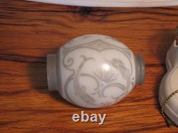 Antique Art Deco PORCELAIN BATHROOM LIGHT FIXTURE, SCONCE with Unique Glass Shade