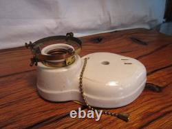 Antique Art Deco PORCELAIN BATHROOM LIGHT FIXTURE, SCONCE with Unique Glass Shade