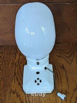 Antique Art Deco Porcelain Bathroom Light Fixture With Milkglass Shade 1 Plug In