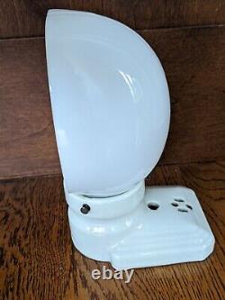 Antique Art Deco Porcelain Bathroom Light Fixture With Milkglass Shade 1 Plug In