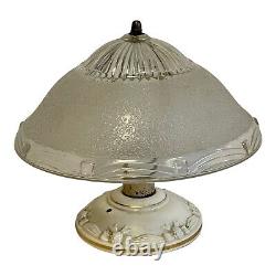 Antique Art Deco Porcelain Ceiling Flush light Fixture Glass Embossed Shade 11