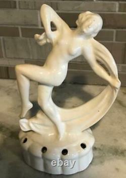 Antique Art Deco Porcelain Coronet German Flower Frog Nude Dancer with Scarf