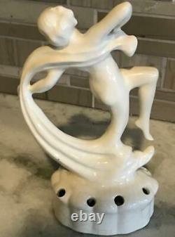 Antique Art Deco Porcelain Coronet German Flower Frog Nude Dancer with Scarf