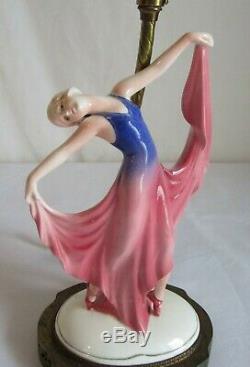 Antique Art Deco Porcelain Dancing Lady Lamp