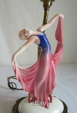 Antique Art Deco Porcelain Dancing Lady Lamp