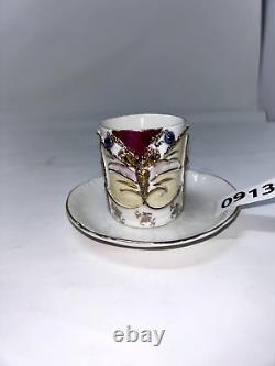 Antique Art Deco Porcelain Demitasse Cup & Saucer, Gold Gilded, Hand-Painted