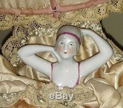 Antique Art Deco Porcelain German Half-Doll Figural Dresser Accessory