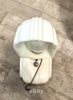 Antique Art Deco Porcelain Milk Glass Shade Bathroom Wall Lamp Sconce Light