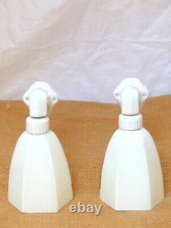 Antique Art Deco Porcelain Pair Sconces Wall Light 1940 Skyscraper Modernist