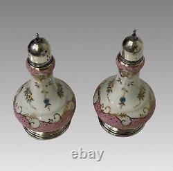 Antique Art Deco Porcelain & Sterling Silver Salt and Pepper Shaker Set