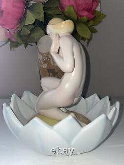 Antique Art Deco Ronzan Italian Ceramic Figurine Figure Nude Lady Woman & Frog