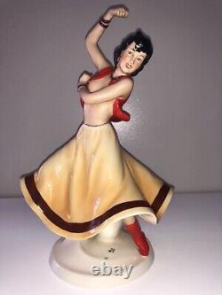 Antique Art Deco Royal Dux Semi Nude Gypsy Lady Woman Dancer Porcelain Figurine