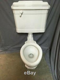 Antique Art Deco White Porcelain Complete Toilet Bowl Tank Lid Standard 57-19E