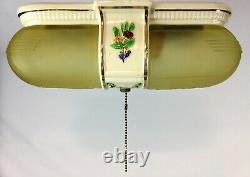 Antique Art Deco c1930 Porcelain Flushmount Ceiling Light Slip Shades RARE