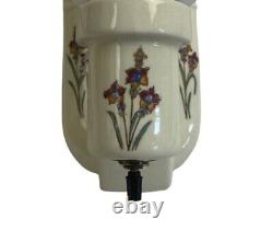 Antique Art Deco c1930 Porcelain Sconce Iris Floral Pattern Milk Glass Shade