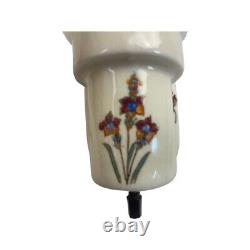 Antique Art Deco c1930 Porcelain Sconce Iris Floral Pattern Milk Glass Shade