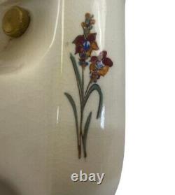 Antique Art Deco c1930 Porcelain Sconce Iris Floral Pattern Milk Glass Shade