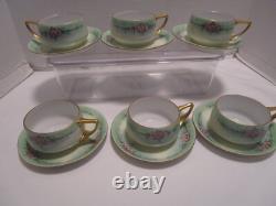Antique Art Deco porcelain hand-painted 12 Pc. Set cup saucer gilded 1920's