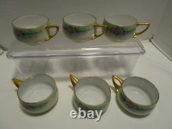 Antique Art Deco porcelain hand-painted 12 Pc. Set cup saucer gilded 1920's