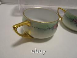 Antique Art Deco porcelain hand-painted 12 Pc. Set cup saucer gilded 1920's
