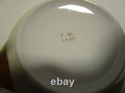 Antique Art Deco porcelain hand-painted 12 Pc. Set cup saucer gilded 1920's