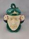 Antique Art Nouveau Lidded Humidor Jar Tobaco Head Majolica Figural 1900s Deco