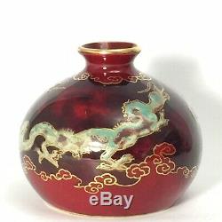 Antique Art Porcelain Vase Signed Oriole Flambe by Bernard Moore Chinese Dragons