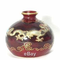 Antique Art Porcelain Vase Signed Oriole Flambe by Bernard Moore Chinese Dragons