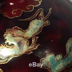 Antique Art Porcelain Vase Signed Oriole Flambe by Bernard Moore Chinese Dragons