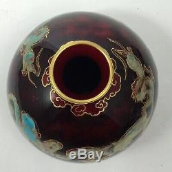 Antique Art Porcelain Vase Signed Oriole Flambe by Bernard Moore Chinese Dragons