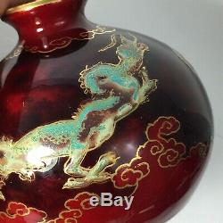 Antique Art Porcelain Vase Signed Oriole Flambe by Bernard Moore Chinese Dragons