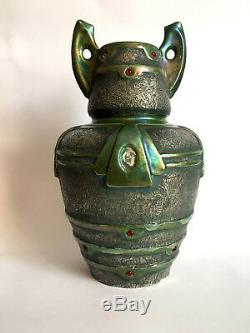 Antique Austria irisated Porcelain Vase cabochon/ Amphora Teplitz
