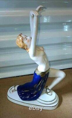 Antique Austrian Wien Art Deco Porcelain Figurine, Semi Nude Dancer, 12 H