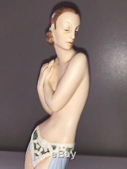 Antique Bisque Porcelain Art Deco Royal Dux Lady Woman Peacock Dancer Figurine