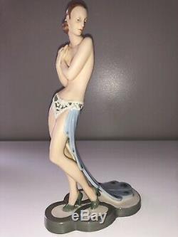 Antique Bisque Porcelain Art Deco Royal Dux Lady Woman Peacock Dancer Figurine