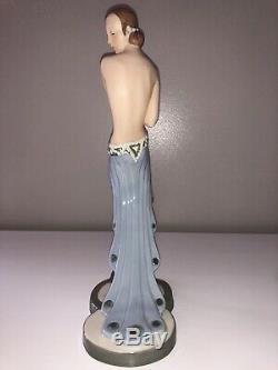 Antique Bisque Porcelain Art Deco Royal Dux Lady Woman Peacock Dancer Figurine