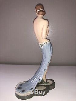 Antique Bisque Porcelain Art Deco Royal Dux Lady Woman Peacock Dancer Figurine