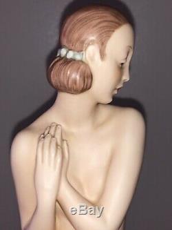 Antique Bisque Porcelain Art Deco Royal Dux Lady Woman Peacock Dancer Figurine