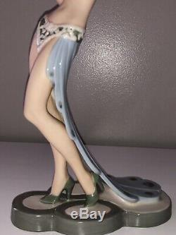 Antique Bisque Porcelain Art Deco Royal Dux Lady Woman Peacock Dancer Figurine