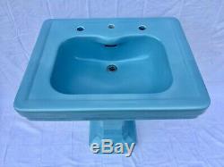 Antique Ceramic Baby Blue Porcelain Pedestal Sink Standard Vtg Deco 486-20E