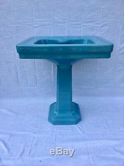 Antique Ceramic Baby Blue Porcelain Pedestal Sink Standard Vtg Deco 486-20E